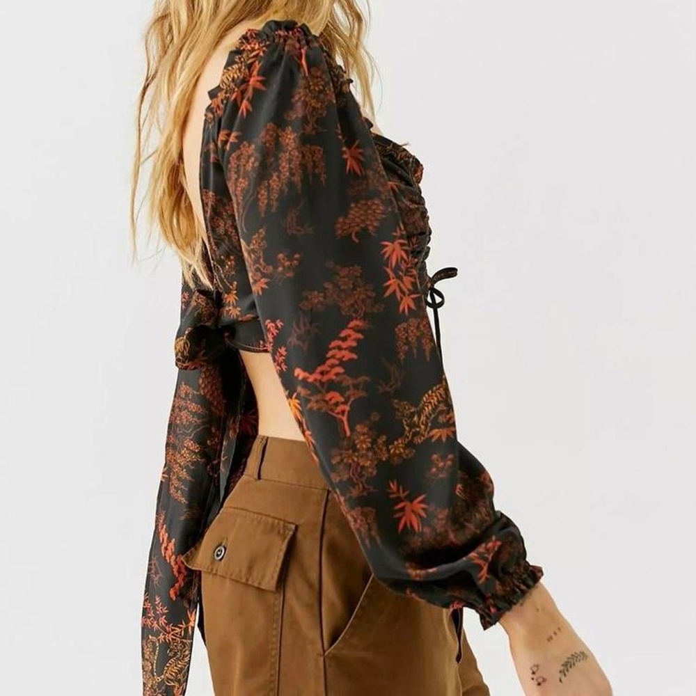 Urban Outfitters satin print tie front crop top